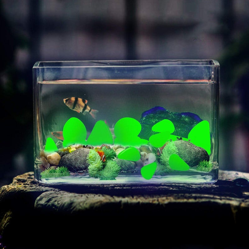 GLOCARNIVAL Glow Pebbles Green, 300 pcs Green Glowing Rocks for Outdoor Decor, Garden Lawn Yard, Aquarium, Walkway, Fish Tank, Pathway, Luminous Pebbles Powered by Light or Solar-Recharge Repeatedly - Image 2